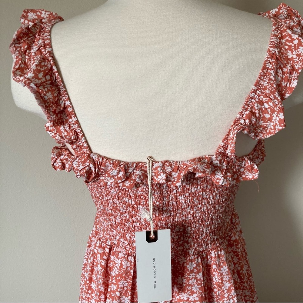 In Loom NWT Smocked Bodice Orange Floral Summer Dress Size S - Picture 4 of 8